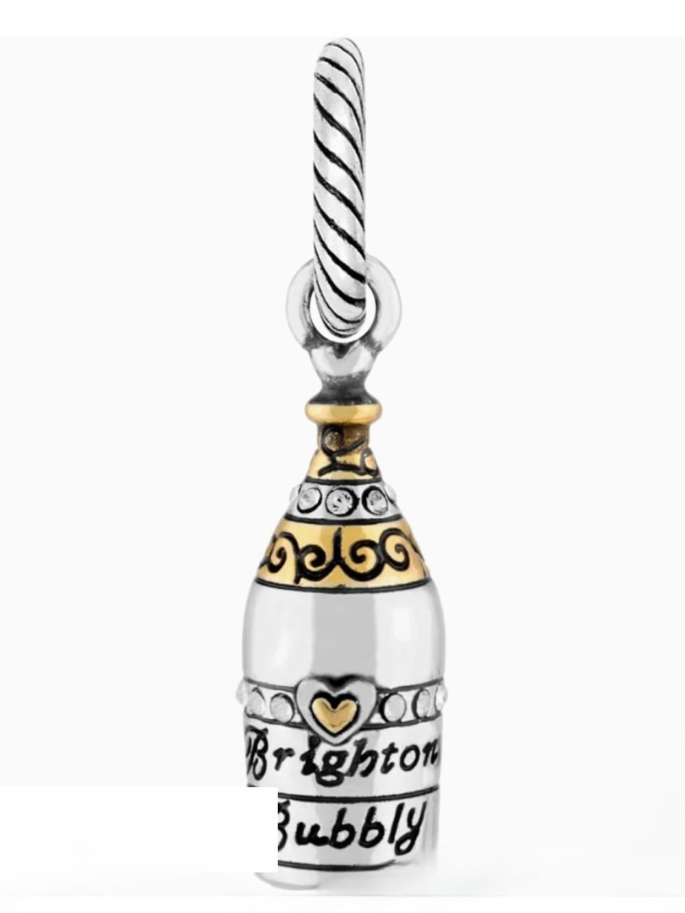 Brighton Bubbly champagne bottle charm with silver and gold-plated finish.